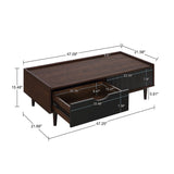 Manhattan Comfort Duane Mid-Century Modern Nightstand and Coffee Table Dark Brown and Black 2-NC-12GLF-BK