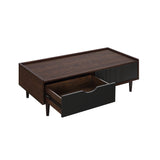 Manhattan Comfort Duane Mid-Century Modern Nightstand and Coffee Table Dark Brown and Black 2-NC-12GLF-BK