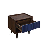 Manhattan Comfort Duane Mid-Century Modern Nightstand and Coffee Table Dark Brown and Navy Blue 2-NC-12GLF-NB