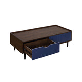 Manhattan Comfort Duane Mid-Century Modern Nightstand and Coffee Table Dark Brown and Navy Blue 2-NC-12GLF-NB