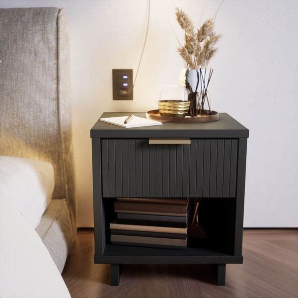 Manhattan Comfort Granville Modern 2- Piece Nightstand Dark Grey 2-NS-5005
