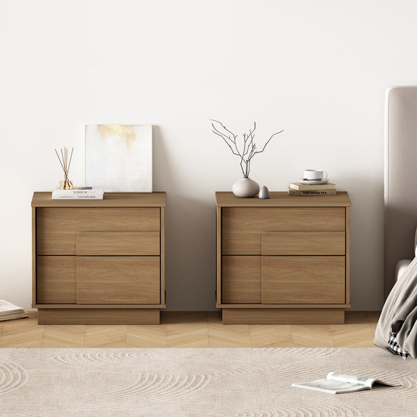 Manhattan Comfort Horizon Nightstand - Elegant Minimalist Design With Spacious Drawers And Easy No-tool Assembly Maple Mdp 2-ns003-mp