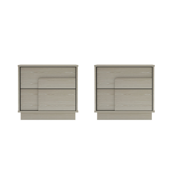 Manhattan Comfort Horizon Nightstand - Elegant Minimalist Design With Spacious Drawers And Easy No-tool Assembly Whitewashed Oak Mdp 2-ns003-ok