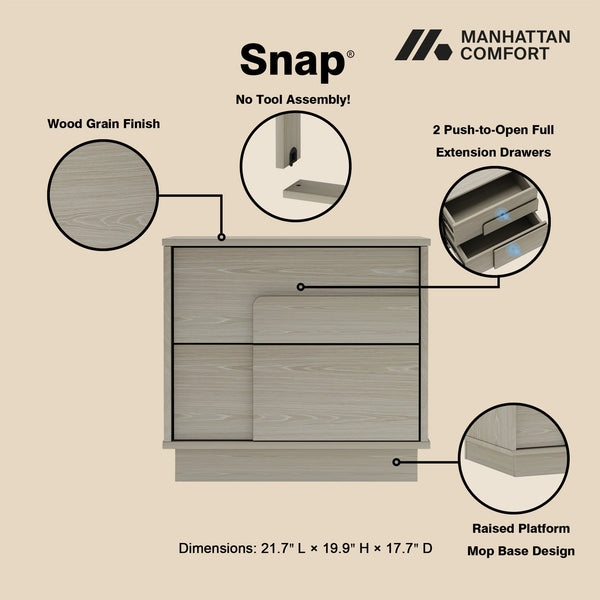 Manhattan Comfort Horizon Nightstand - Elegant Minimalist Design With Spacious Drawers And Easy No-tool Assembly Whitewashed Oak Mdp 2-ns003-ok
