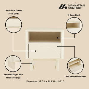 Manhattan Comfort Ella Nightstand With Two Full Extension Drawers - Effortless Elegance For Modern Living Spaces Cream Mdf 2-ns005-cr