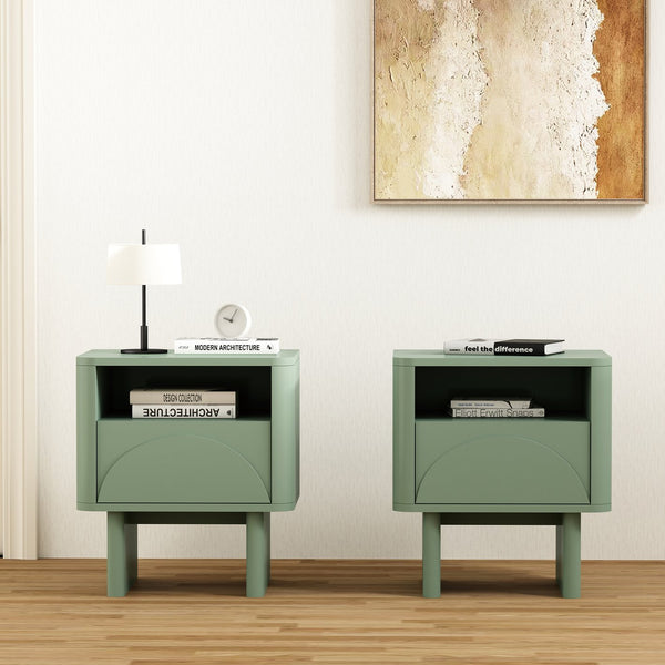 Manhattan Comfort Ella Nightstand With Two Full Extension Drawers - Effortless Elegance For Modern Living Spaces Sage Green Mdf 2-ns005-gr