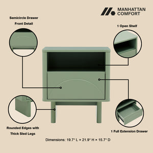 Manhattan Comfort Ella Nightstand With Two Full Extension Drawers - Effortless Elegance For Modern Living Spaces Sage Green Mdf 2-ns005-gr