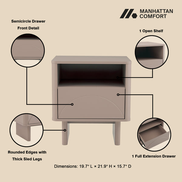 Manhattan Comfort Ella Nightstand With Two Full Extension Drawers - Effortless Elegance For Modern Living Spaces Mocha Mdf 2-ns005-mo