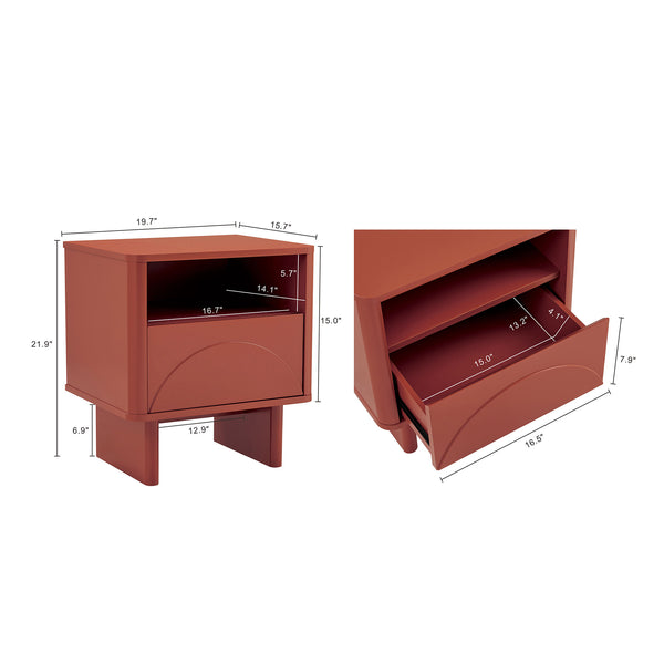 Manhattan Comfort Ella Nightstand With Two Full Extension Drawers - Effortless Elegance For Modern Living Spaces Terracotta Mdf 2-ns005-or