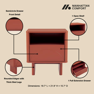 Manhattan Comfort Ella Nightstand With Two Full Extension Drawers - Effortless Elegance For Modern Living Spaces Terracotta Mdf 2-ns005-or