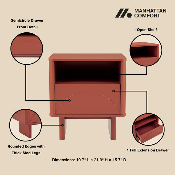 Manhattan Comfort Ella Nightstand With Two Full Extension Drawers - Effortless Elegance For Modern Living Spaces Terracotta Mdf 2-ns005-or
