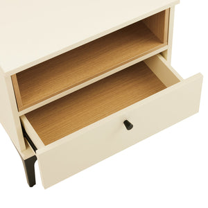 Manhattan Comfort Amara Nightstand With Elegant Full Extension Drawers, Tapered Metal Legs, And Charming Design Cream And Natural Oak Mdp 2-ns006-cr