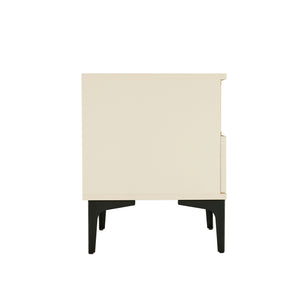 Manhattan Comfort Amara Nightstand With Elegant Full Extension Drawers, Tapered Metal Legs, And Charming Design Cream And Natural Oak Mdp 2-ns006-cr