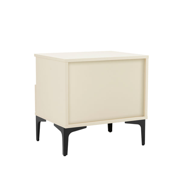 Manhattan Comfort Amara Nightstand With Elegant Full Extension Drawers, Tapered Metal Legs, And Charming Design Cream And Natural Oak Mdp 2-ns006-cr