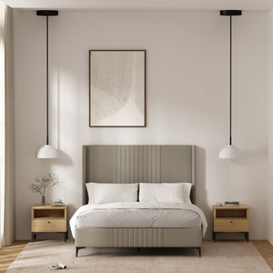 Manhattan Comfort Amara Nightstand With Elegant Full Extension Drawers, Tapered Metal Legs, And Charming Design Natural Oak Mdp 2-ns006-na