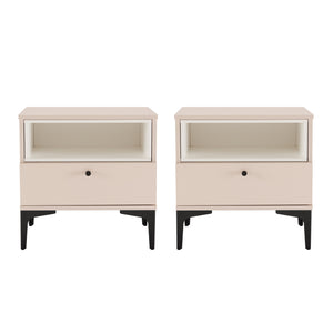 Manhattan Comfort Amara Nightstand With Elegant Full Extension Drawers, Tapered Metal Legs, And Charming Design Pale Rose And White Mdp 2-ns006-pk