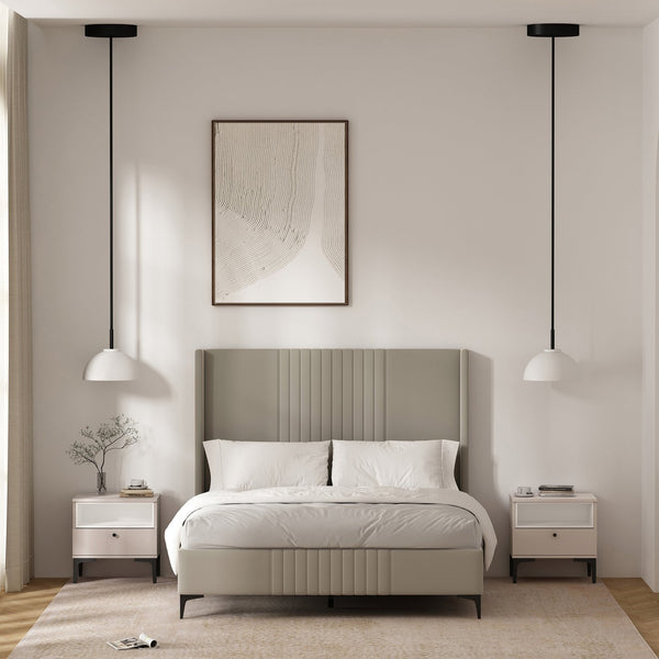 Manhattan Comfort Amara Nightstand With Elegant Full Extension Drawers, Tapered Metal Legs, And Charming Design Pale Rose And White Mdp 2-ns006-pk