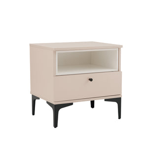 Manhattan Comfort Amara Nightstand With Elegant Full Extension Drawers, Tapered Metal Legs, And Charming Design Pale Rose And White Mdp 2-ns006-pk