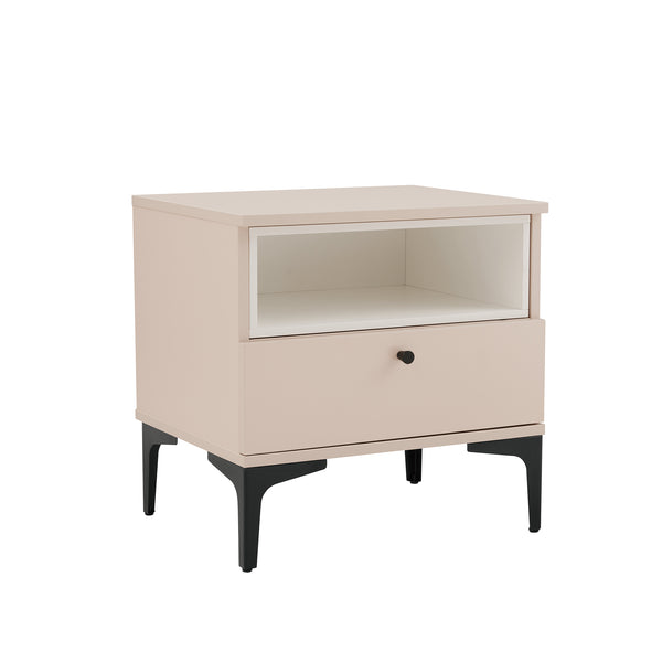 Manhattan Comfort Amara Nightstand With Elegant Full Extension Drawers, Tapered Metal Legs, And Charming Design Pale Rose And White Mdp 2-ns006-pk