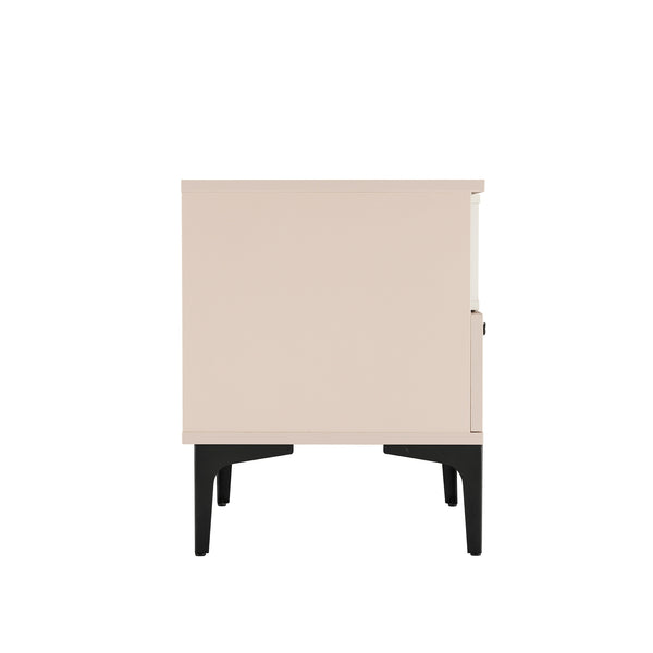 Manhattan Comfort Amara Nightstand With Elegant Full Extension Drawers, Tapered Metal Legs, And Charming Design Pale Rose And White Mdp 2-ns006-pk