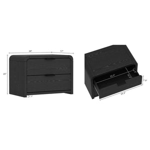 Manhattan Comfort Grace Modern 28" Nightstand - Elegant 2-drawer Design For Serene Spaces And Timeless Sophistication Black Mdf 2-ns007-bk