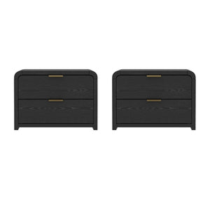 Manhattan Comfort Grace Modern 28" Nightstand - Elegant 2-drawer Design For Serene Spaces And Timeless Sophistication Black And Gold Mdf 2-ns007-gbk