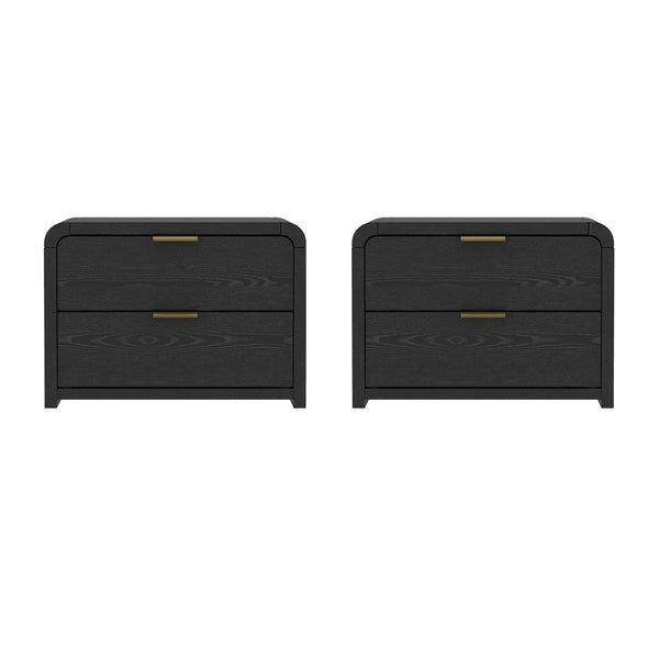 Manhattan Comfort Grace Modern 28" Nightstand - Elegant 2-drawer Design For Serene Spaces And Timeless Sophistication Black And Gold Mdf 2-ns007-gbk