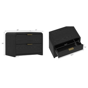 Manhattan Comfort Grace Modern 28" Nightstand - Elegant 2-drawer Design For Serene Spaces And Timeless Sophistication Black And Gold Mdf 2-ns007-gbk