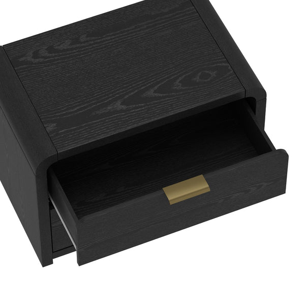 Manhattan Comfort Grace Modern 28" Nightstand - Elegant 2-drawer Design For Serene Spaces And Timeless Sophistication Black And Gold Mdf 2-ns007-gbk