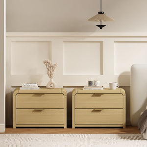 Manhattan Comfort Grace Modern 28" Nightstand - Elegant 2-drawer Design For Serene Spaces And Timeless Sophistication Natural Oak And Gold Mdf 2-ns007-gno