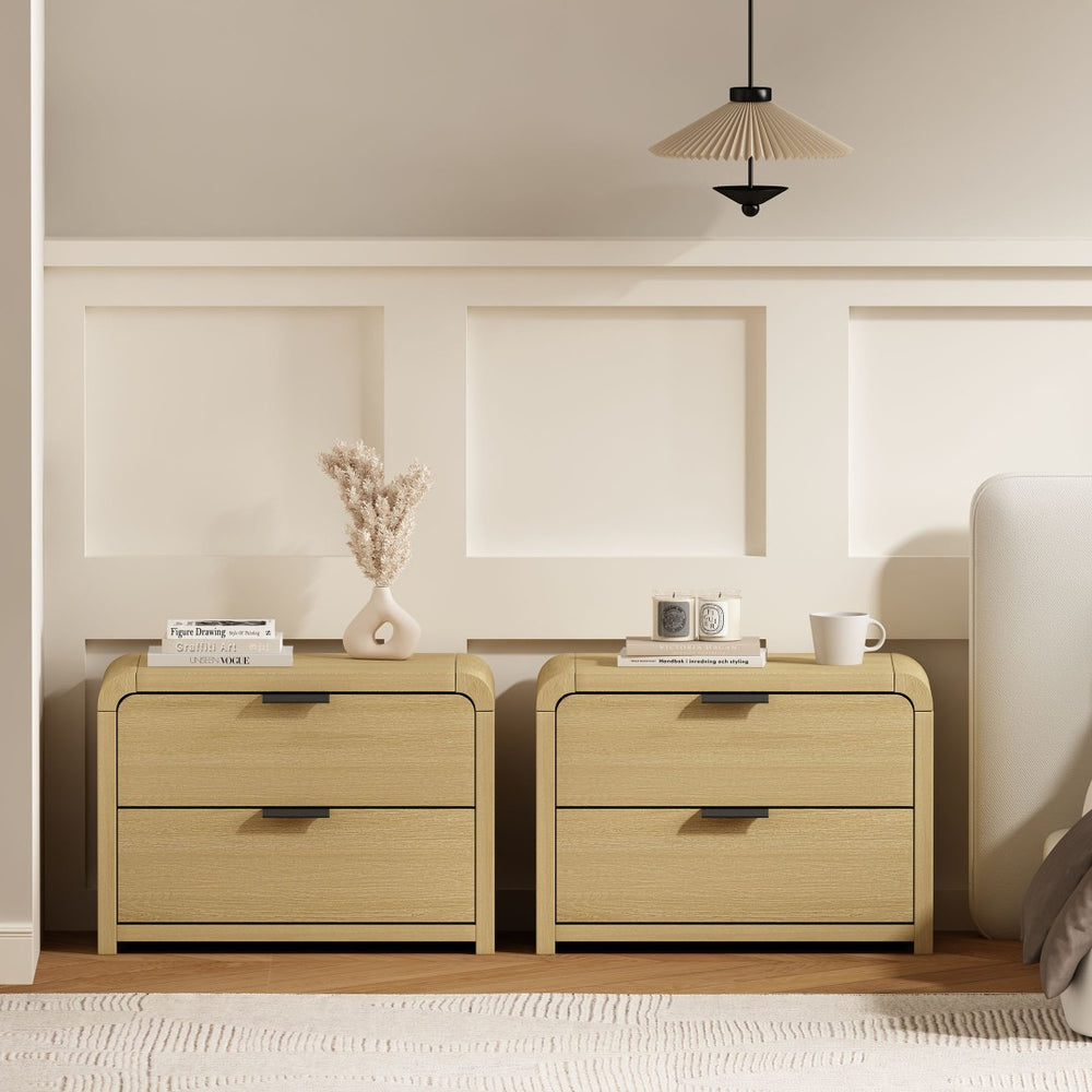 Manhattan Comfort Grace Modern 28" Nightstand - Elegant 2-drawer Design For Serene Spaces And Timeless Sophistication Natural Oak And Black Mdf 2-ns007-no