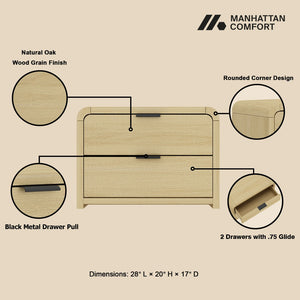 Manhattan Comfort Grace Modern 28" Nightstand - Elegant 2-drawer Design For Serene Spaces And Timeless Sophistication Natural Oak And Black Mdf 2-ns007-no