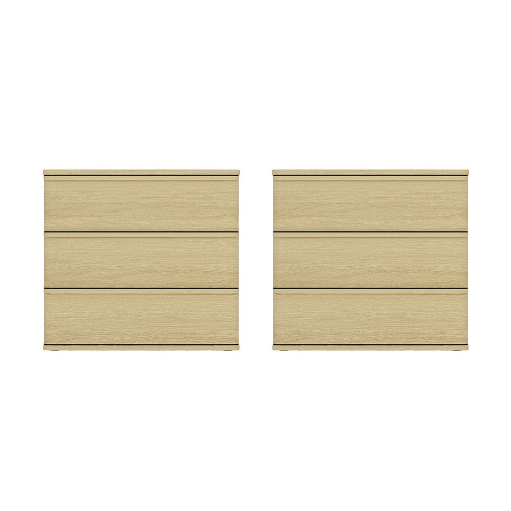 Manhattan Comfort Molly Modern Nightstand Set Of 2 - 6 Drawers In Natural Oak For Serene Bedroom Elegance Natural Oak Mdf 2-ns008-no
