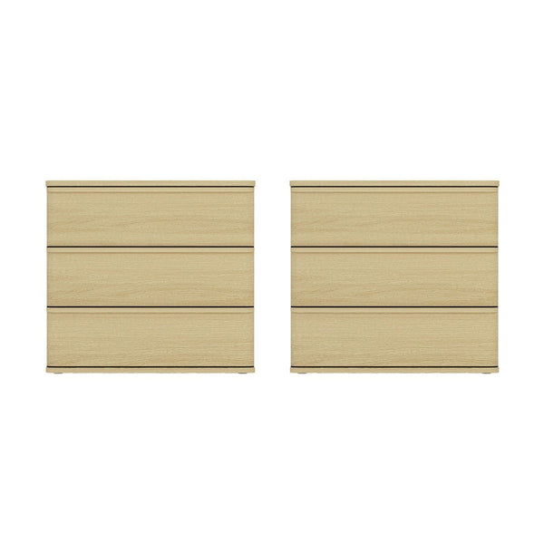 Manhattan Comfort Molly Modern Nightstand Set Of 2 - 6 Drawers In Natural Oak For Serene Bedroom Elegance Natural Oak Mdf 2-ns008-no