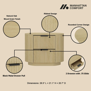 Manhattan Comfort Olivia Modern Nightstand With Spacious Drawers - Elegant Design For A Serene Bedroom Retreat Natural Oak Mdf 2-ns010-no
