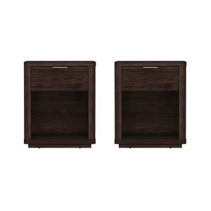 Manhattan Comfort Evelyn Modern Nightstand Set With Elegant Drawers And Gold Accents For A Serene Bedroom Retreat Brown Mdf 2-ns011-br