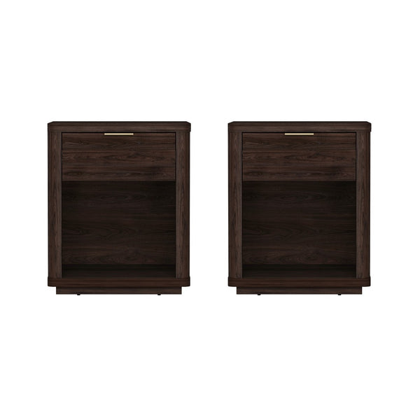 Manhattan Comfort Evelyn Modern Nightstand Set With Elegant Drawers And Gold Accents For A Serene Bedroom Retreat Brown Mdf 2-ns011-br