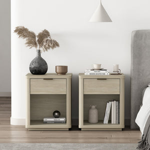 Manhattan Comfort Evelyn Modern Nightstand Set With Elegant Drawers And Gold Accents For A Serene Bedroom Retreat Natural Mdf 2-ns011-na