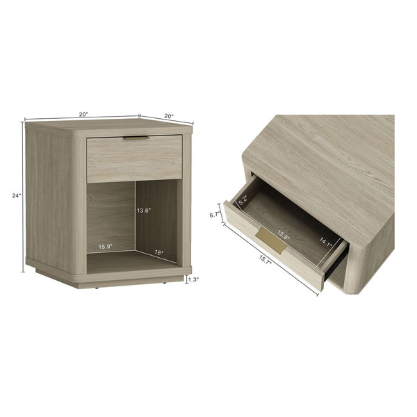 Manhattan Comfort Evelyn Modern Nightstand Set With Elegant Drawers And Gold Accents For A Serene Bedroom Retreat Natural Mdf 2-ns011-na