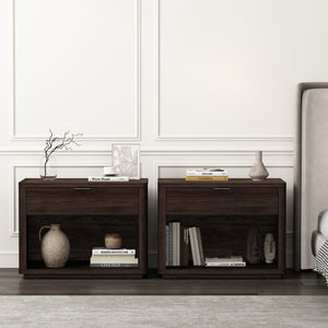 Manhattan Comfort Evelyn Nightstand Set Of 2 - Elegant Design With Full Extension Drawers And Subtle Gold Hardware Brown Mdf 2-ns012-br