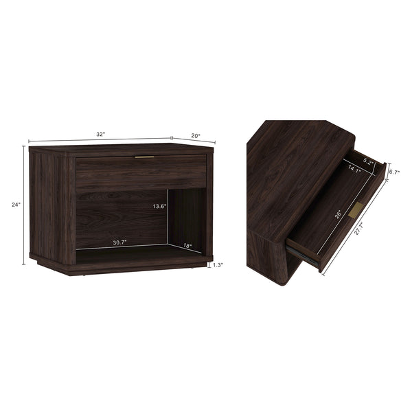 Manhattan Comfort Evelyn Nightstand Set Of 2 - Elegant Design With Full Extension Drawers And Subtle Gold Hardware Brown Mdf 2-ns012-br