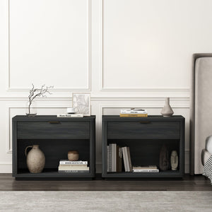 Manhattan Comfort Evelyn Nightstand Set Of 2 - Elegant Design With Full Extension Drawers And Subtle Gold Hardware Charcoal Grey Mdf 2-ns012-ch