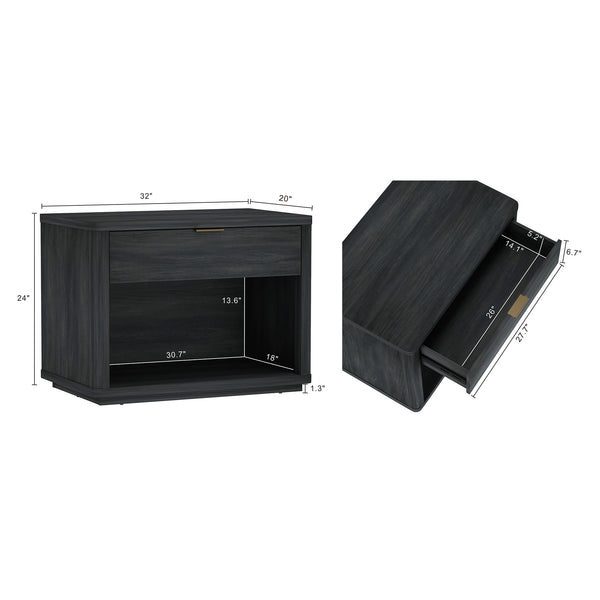 Manhattan Comfort Evelyn Nightstand Set Of 2 - Elegant Design With Full Extension Drawers And Subtle Gold Hardware Charcoal Grey Mdf 2-ns012-ch