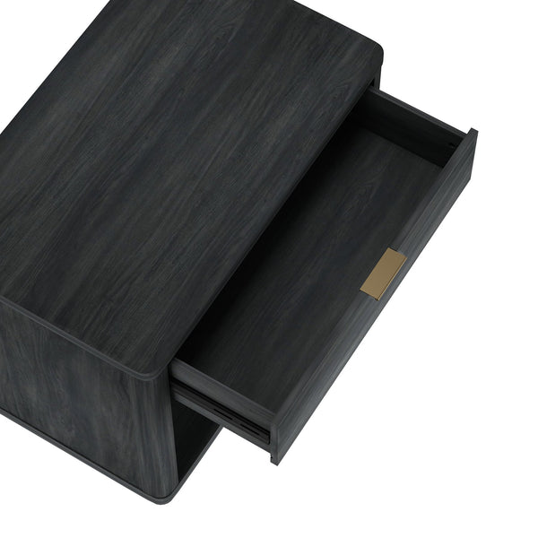 Manhattan Comfort Evelyn Nightstand Set Of 2 - Elegant Design With Full Extension Drawers And Subtle Gold Hardware Charcoal Grey Mdf 2-ns012-ch