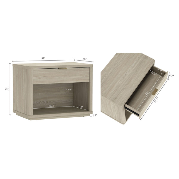 Manhattan Comfort Evelyn Nightstand Set Of 2 - Elegant Design With Full Extension Drawers And Subtle Gold Hardware Natural Mdf 2-ns012-na