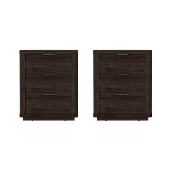 Manhattan Comfort Evelyn Modern Nightstand Set With Elegant Drawers And Gold Accents For A Serene Bedroom Retreat Brown Mdf 2-ns013-br