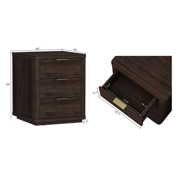 Manhattan Comfort Evelyn Modern Nightstand Set With Elegant Drawers And Gold Accents For A Serene Bedroom Retreat Brown Mdf 2-ns013-br
