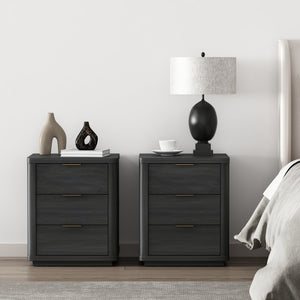 Manhattan Comfort Evelyn Modern Nightstand Set With Elegant Drawers And Gold Accents For A Serene Bedroom Retreat Charcoal Grey Mdf 2-ns013-ch