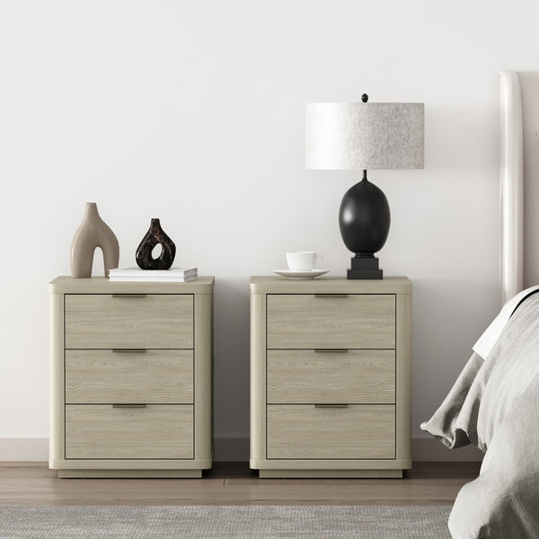 Manhattan Comfort Evelyn Modern Nightstand Set With Elegant Drawers And Gold Accents For A Serene Bedroom Retreat Natural Mdf 2-ns013-na
