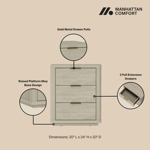 Manhattan Comfort Evelyn Modern Nightstand Set With Elegant Drawers And Gold Accents For A Serene Bedroom Retreat Natural Mdf 2-ns013-na